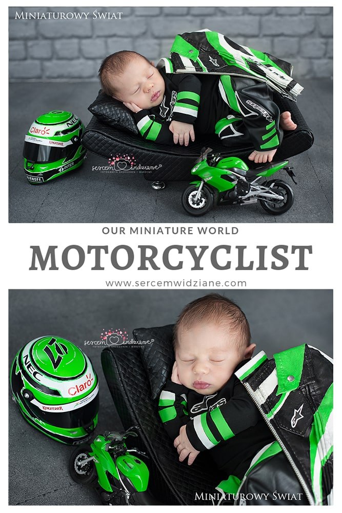 noworodek na zdjęciu na sesji z motorem