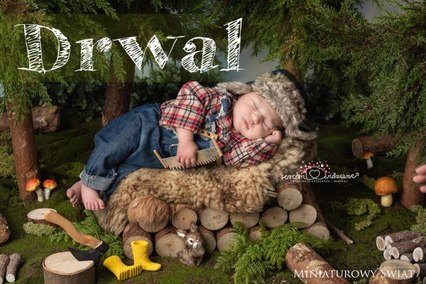 zdjęcie noworodka – Miniaturowy Świat, stylizacja Drwal