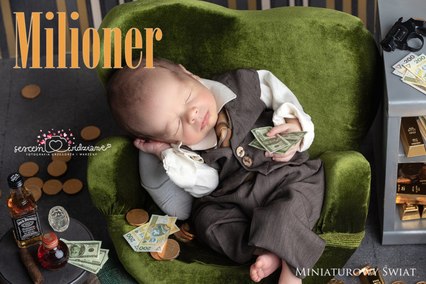 zdjęcie noworodka – Miniaturowy Świat, stylizacja Milioner