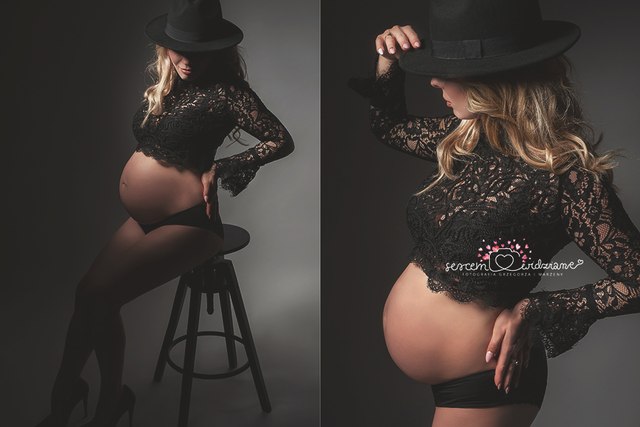 sesja ciążowa w czarnej bieliźnie