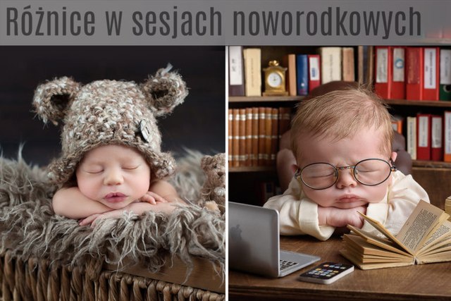 porównanie dwóch zdjęć sesji noworodkowej i miniaturowego świata